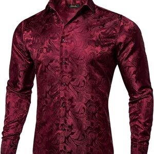 DiBanGu Elegant Burgundy Paisley Dress Shirt - Size L